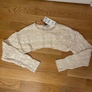 Zara knit arm warmer sweater in tan.